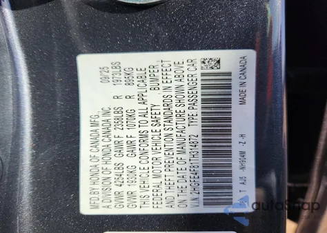 2026 Honda Civic Sport z USA, uszkodzony, nr VIN 2HGFE4F81TH314872